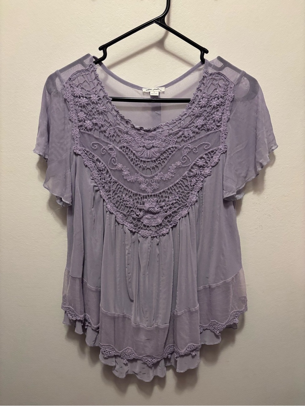 Ultra Pink Lavender Crochet Yoke Boho Tunic